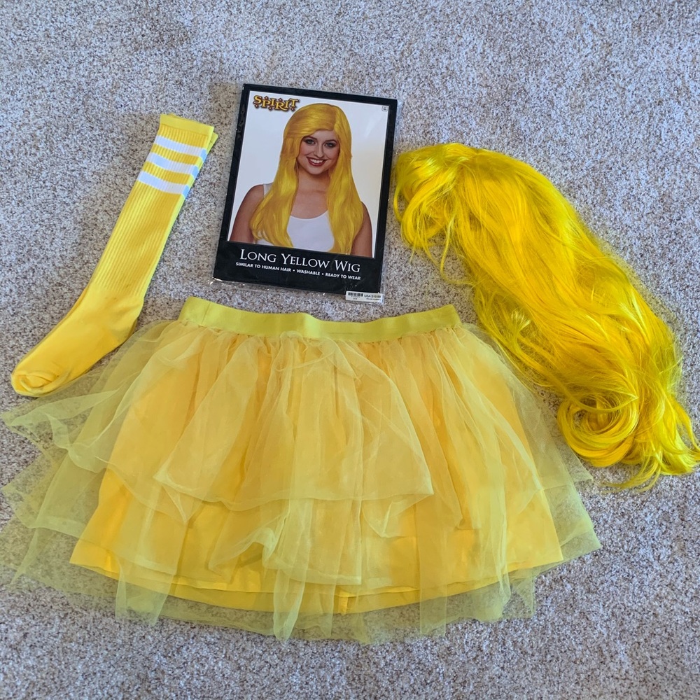 Yellow Wig, Skirt, Socks